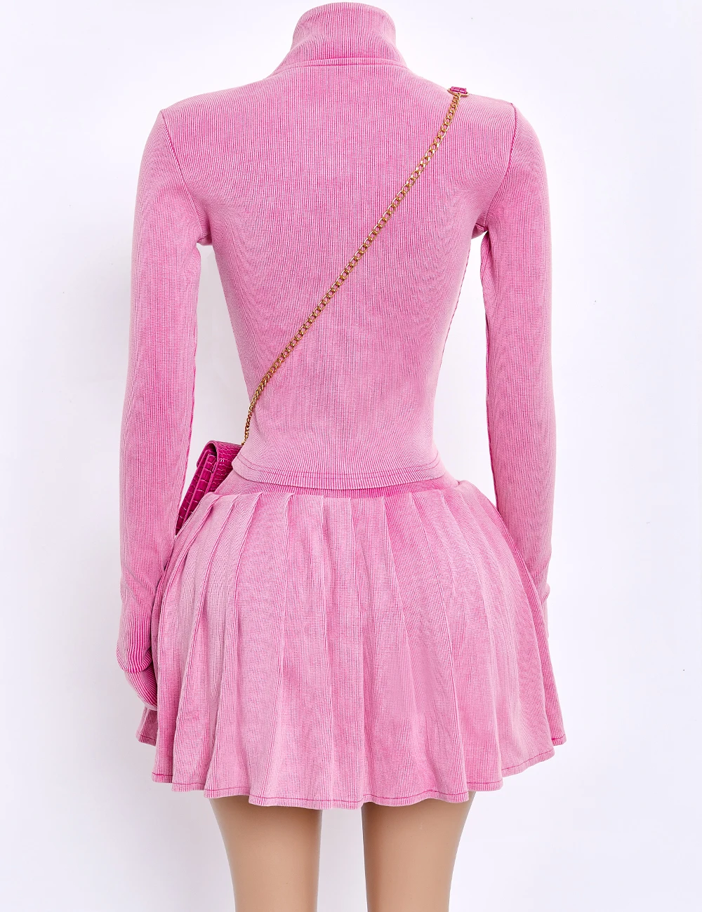 Women Mini Skirts Set Long Sleeve 2 Piece Outfits Crop Top and Mini Fitness Skirt Set Womens Clothing Womens Sets