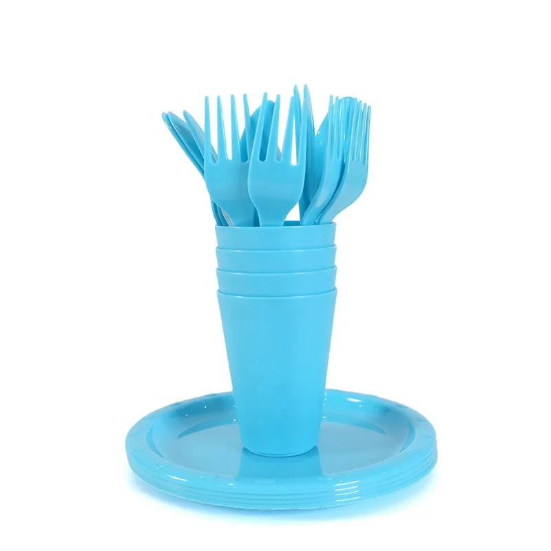 Wholesale cups plates PP dinnerware sets  Plastic tableware plastic spoon fork Knife Plastic Dinner Set Camping Tableware
