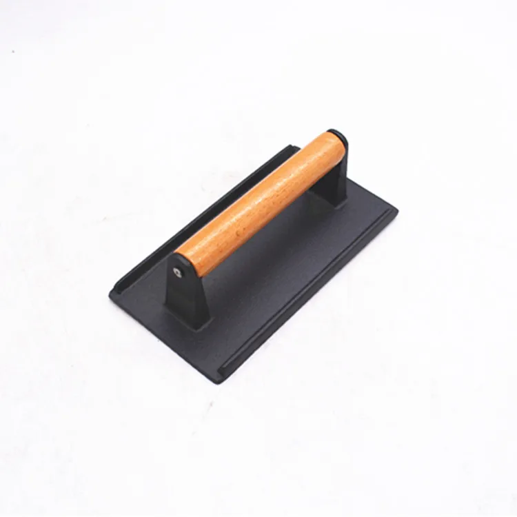 Wooden handle pre-seasoned oil coating rectangle cast iron bacon press