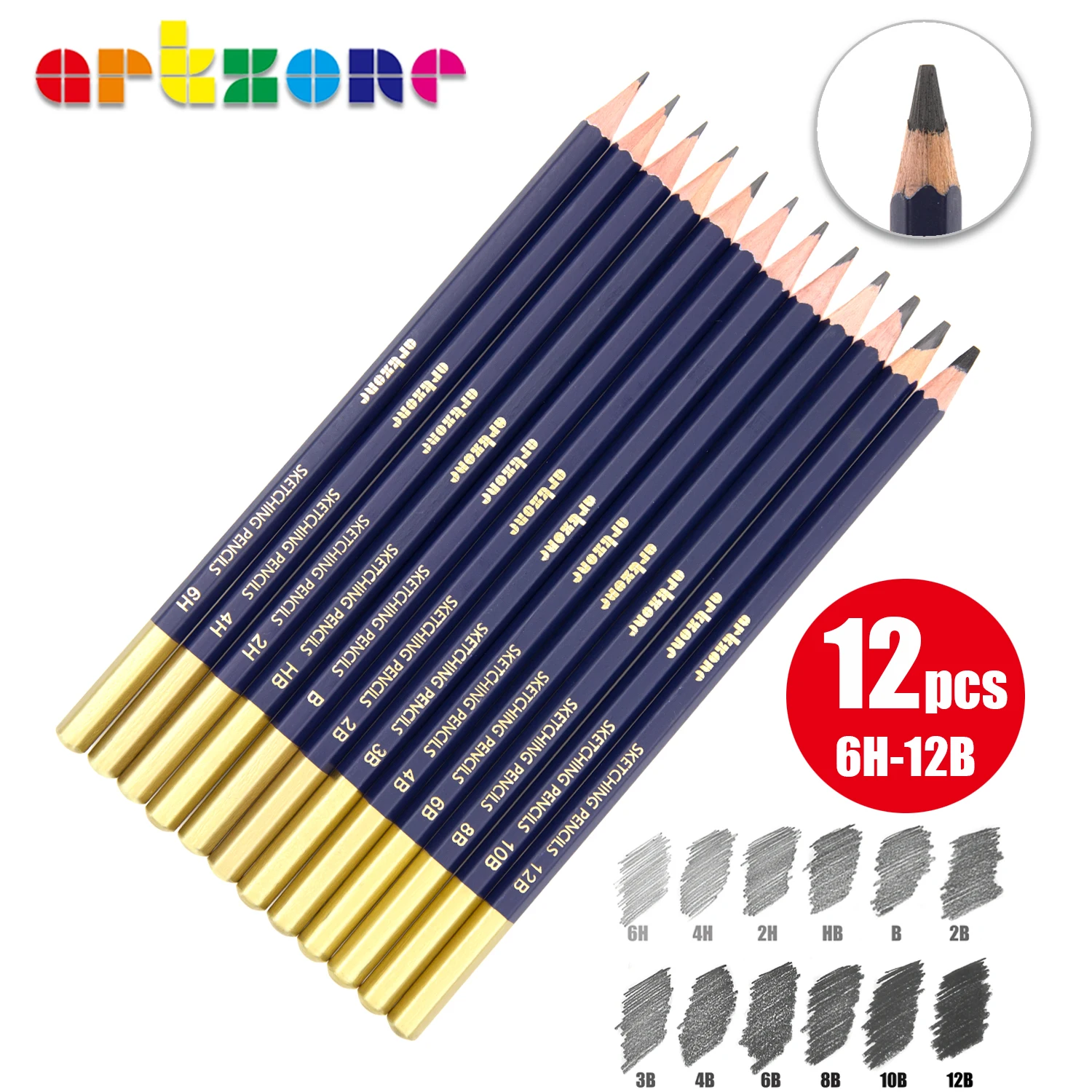 12 pieces High Quality 6H-12B Lead Natural Wood Professional Artist Drawing Graphite Sketch Pencil Art Set