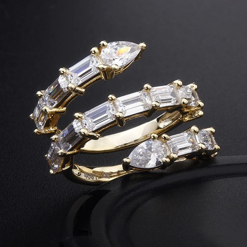 nice jewelry 925 rings sterling silver cubic zircon fine quality paving stones women 18k gold color bling baguette stone ring