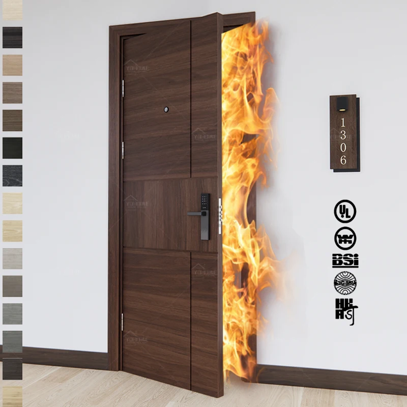 Guangdong yohome customized high quality apartment fire rated entrance door minimalist hotel room doors design wooden fire door