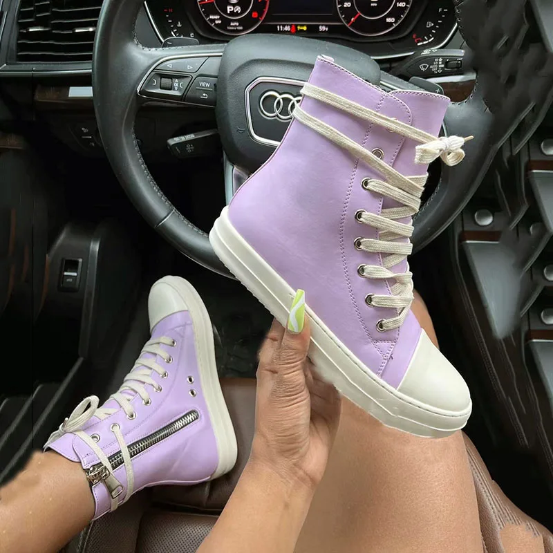 IDOIT Casual Canvas Shoes Luxury Trainers Ankle Lace Up Women Sneaker Zip High-TOP Hip Hop Streetwear Flats Black Sneakers Boots