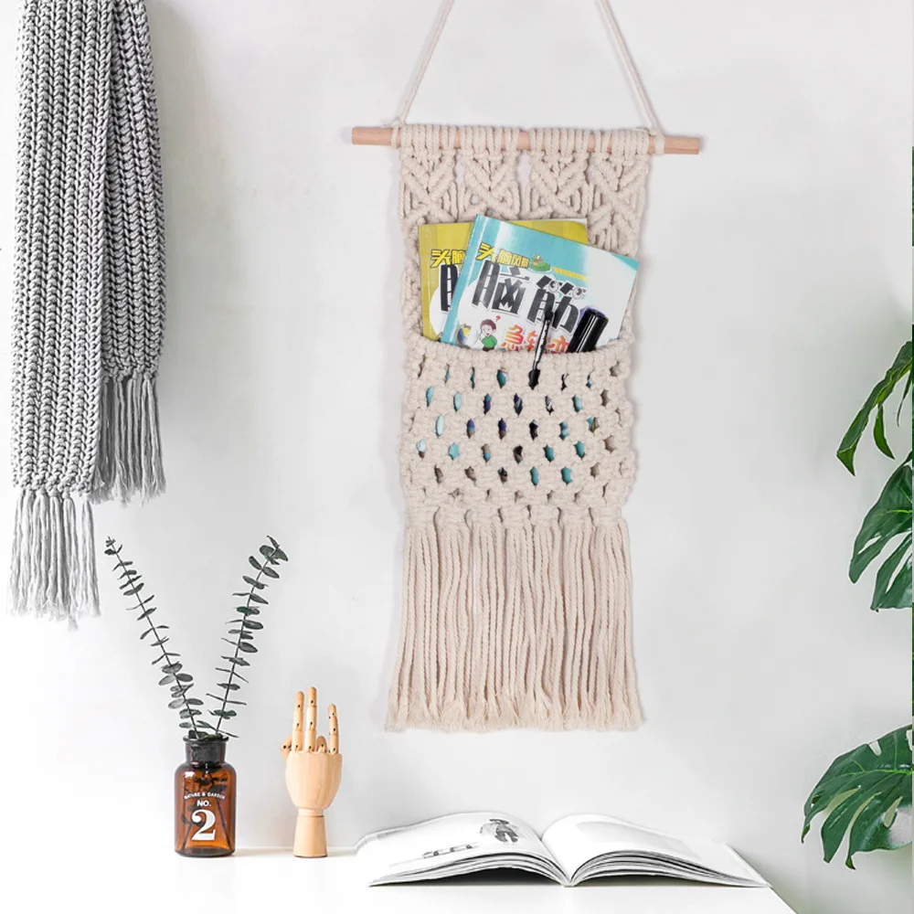 Boho luxury home wedding tassels decor handmade cotton woven macrame wall bag hanging tapestry
