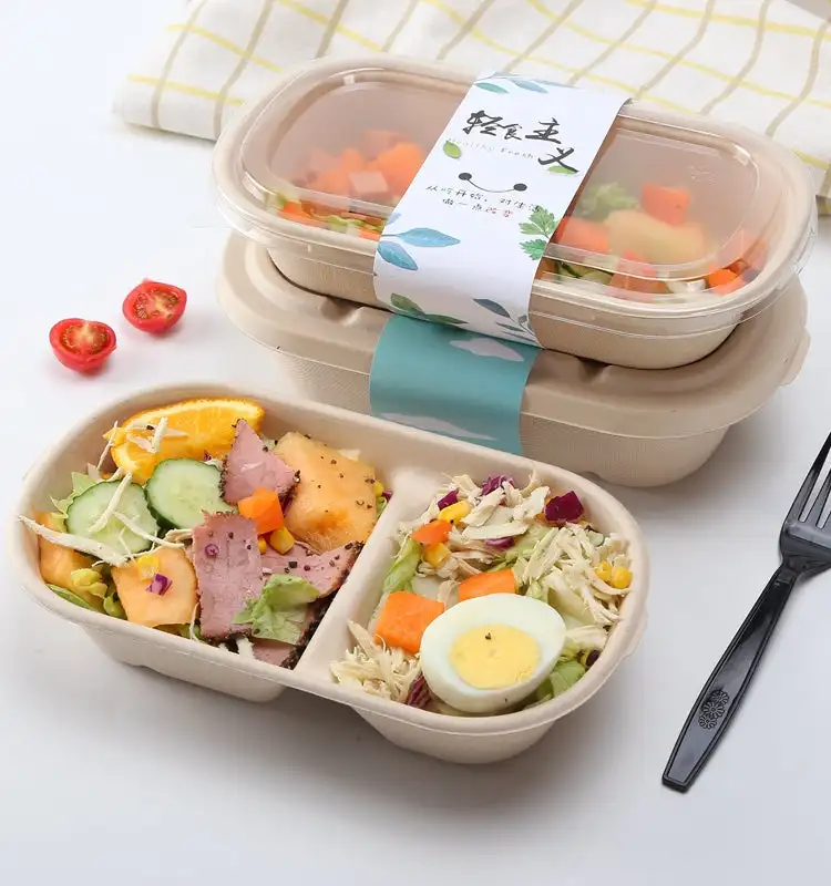 Biodegradable Microwaveable 26oz 800ml Sugarcane Bagasse Pulp Salad Food Bowl Container With Lids