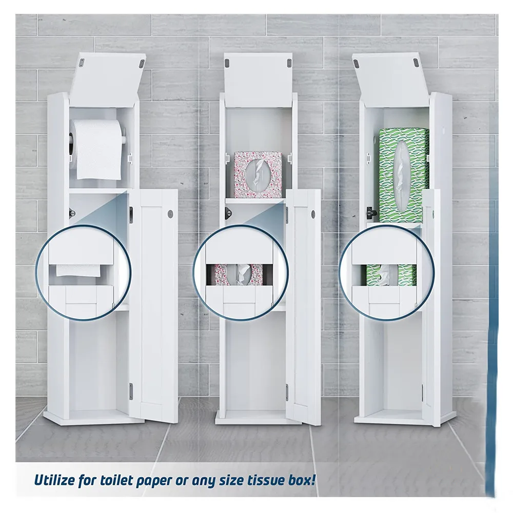 Cao Xian Hi Home Wooden Toilet Paper Storage Holder and Stand - Adjustable for Any Size Paper Roll Or Tissue Box