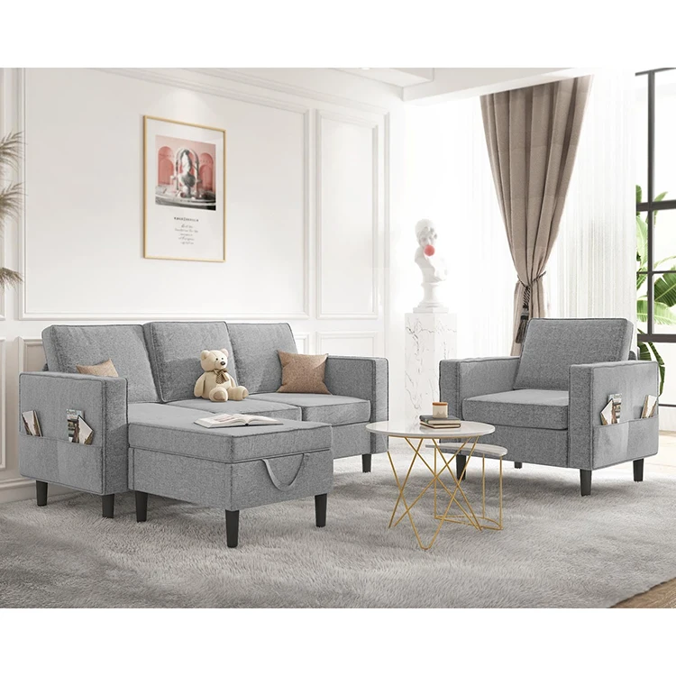 Modern Living Room Furniture Cloud Velvet Sectional Sofa Couch Set With Solid Wooden Legs