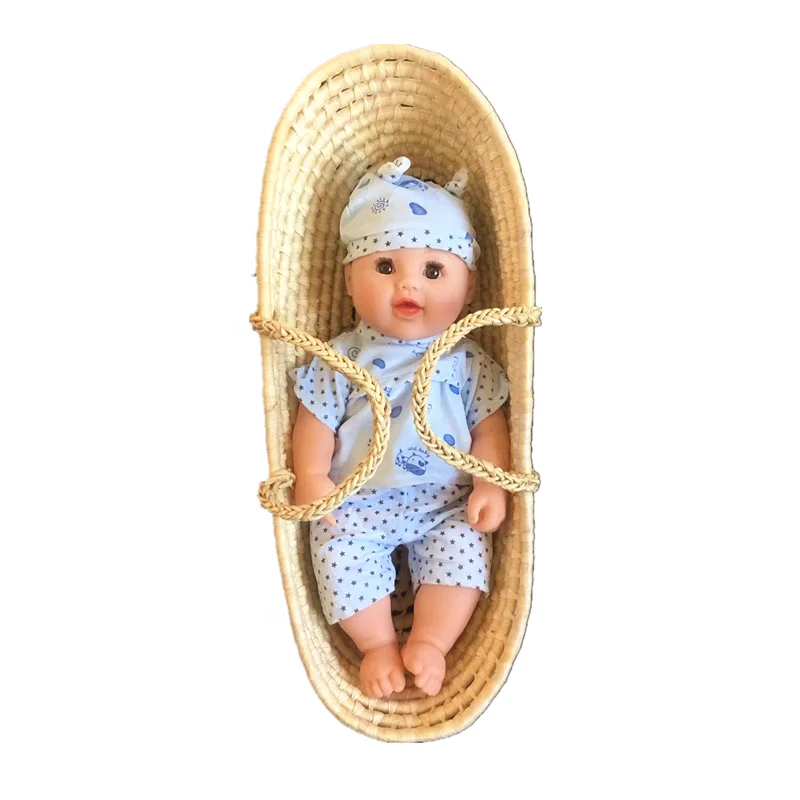 New Style Baby Soft Natural Handmade Woven Corn Husk Doll Moses Basket