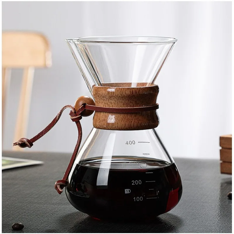 Single Large capacity Coffee Maker Ground Coffee Filter Steel with wooden holder