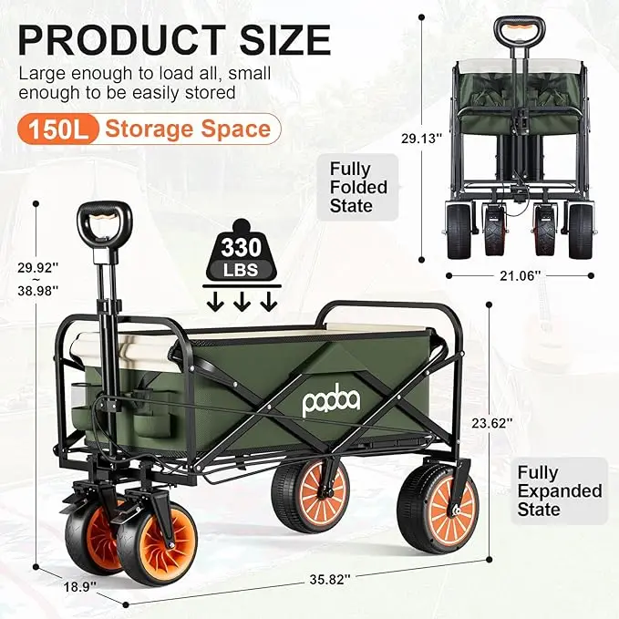 Electric Motorized Tank Wheel Cart Outdoor Garden Park Utility Kids Toy Wagon Portable Foldable Camping Beach Trolley Wagon Cart