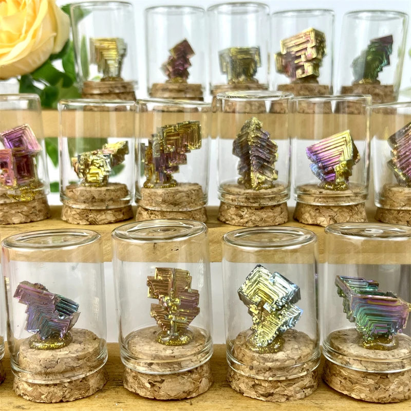 Wholesale Small Gemstone Little Jars Metal Ore Specimen Bottle Crystals Bismuth Glass Bottle For Gift