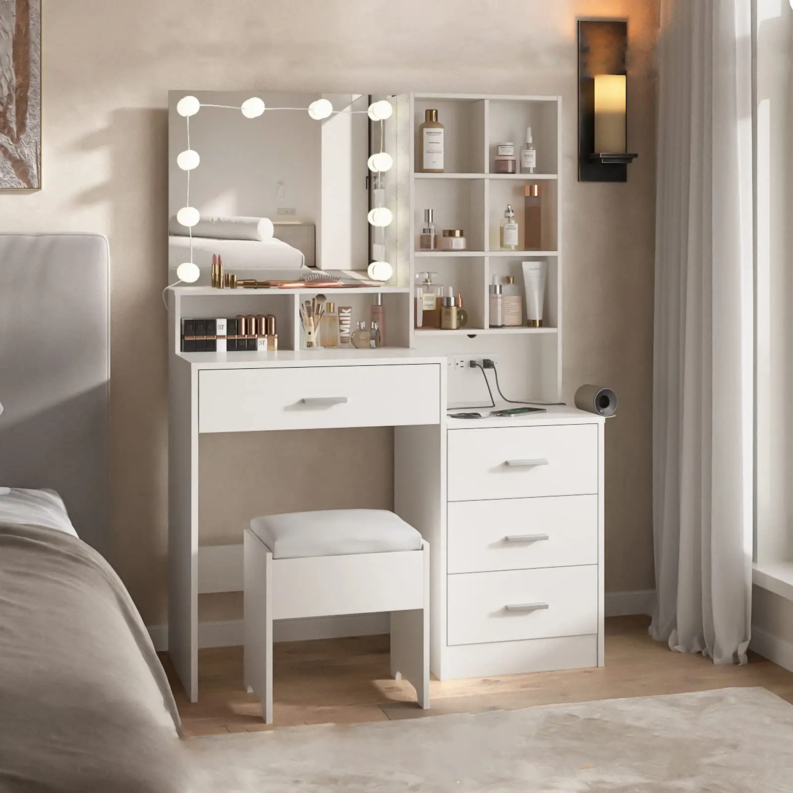 wooden makeup vanity dressing table dresser desk with drawer chair set wooden dressing table for bedroom