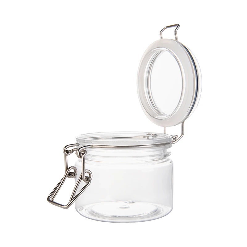 RTS 10pcs / lot 200ml Freshness Preservation PET Plastic Food Container Oil Soft Sweets Clip Top Storage Jar