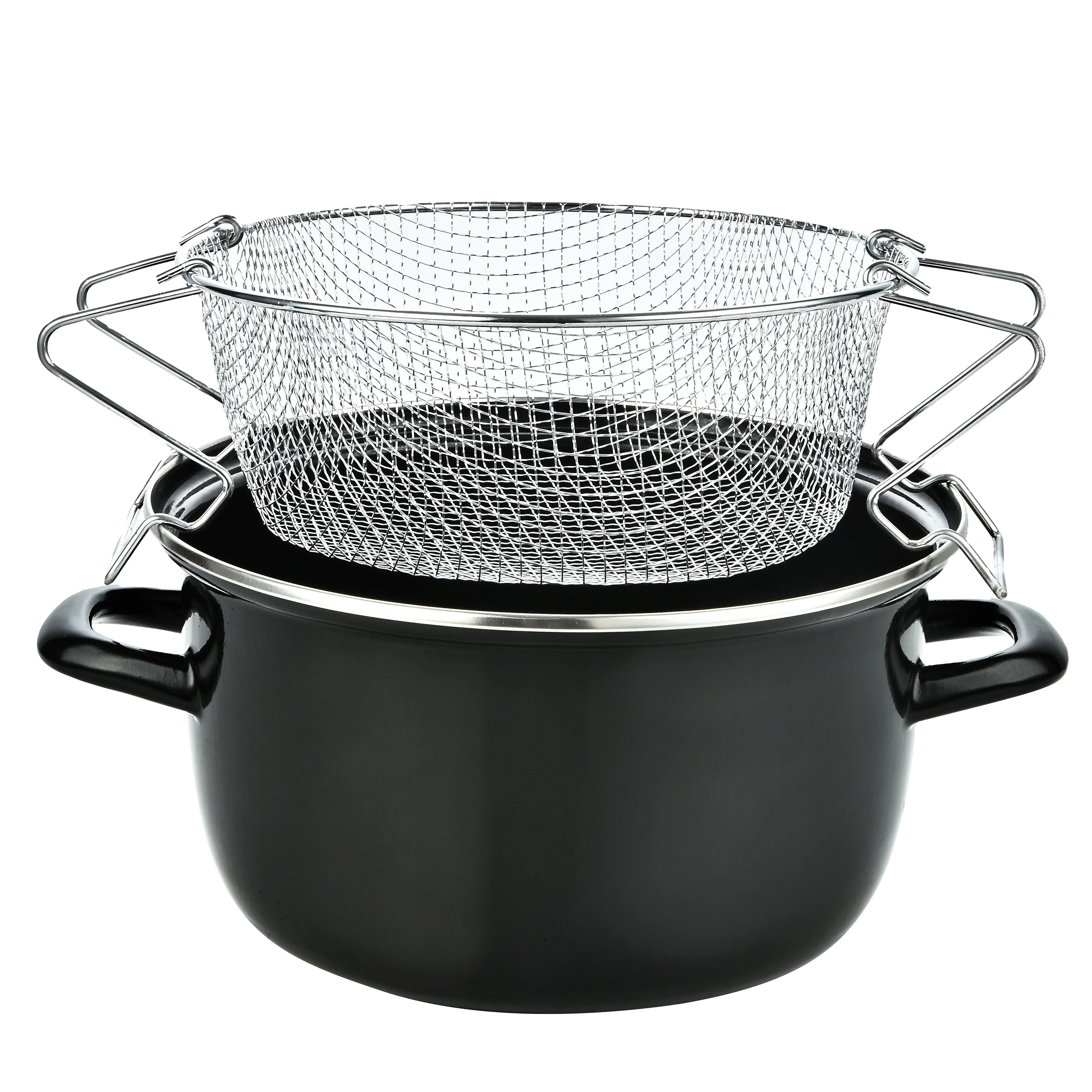 factory direct selling Enamel Fryper  Enamelled Metal Steel  fryer with stainless Steel  basket for chips