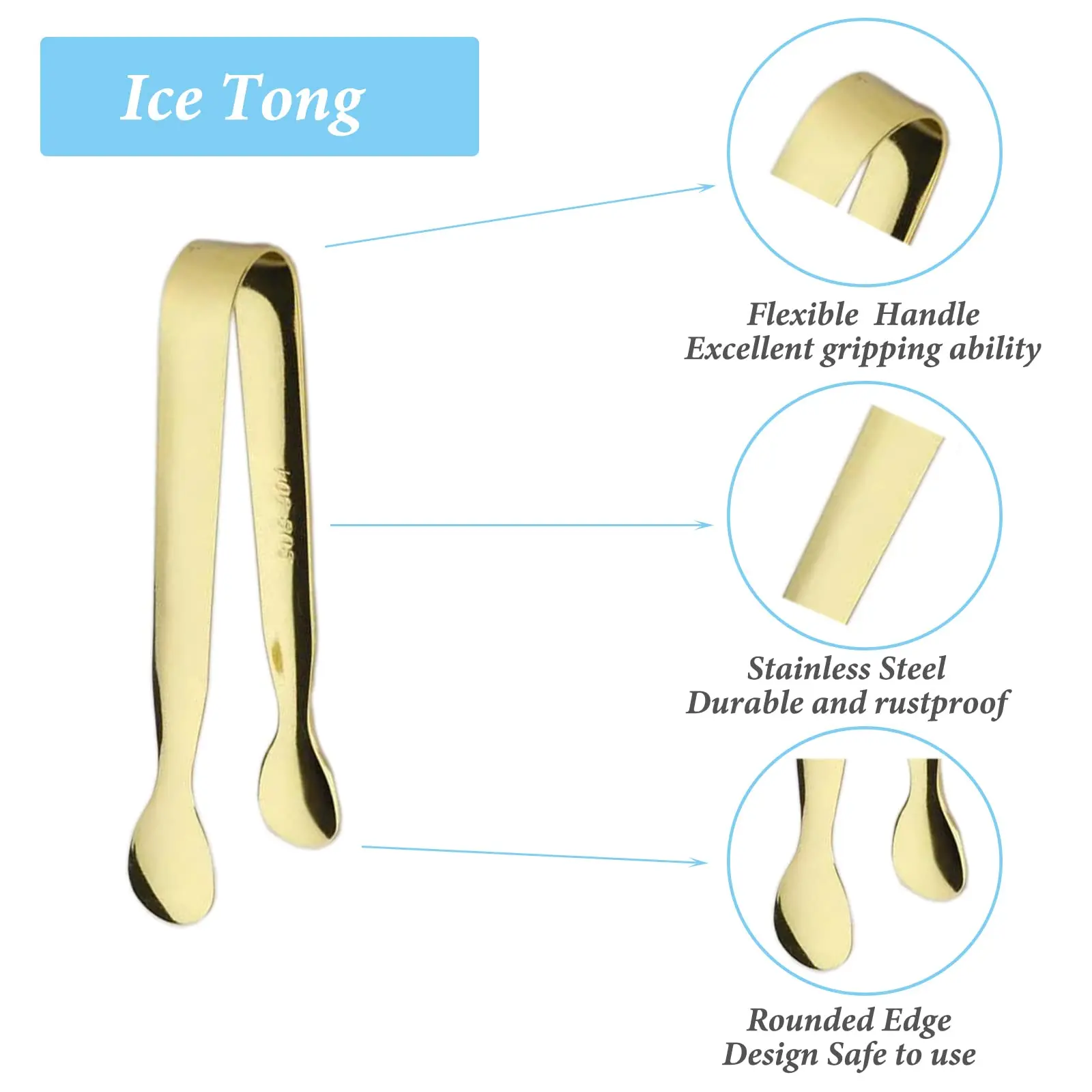 Gold Mini Sugar Ice Tongs 4.3Inch Stainless Steel Small Kitchen Serving Tongs For Appetizers Tea Party Coffee Bar Desserts