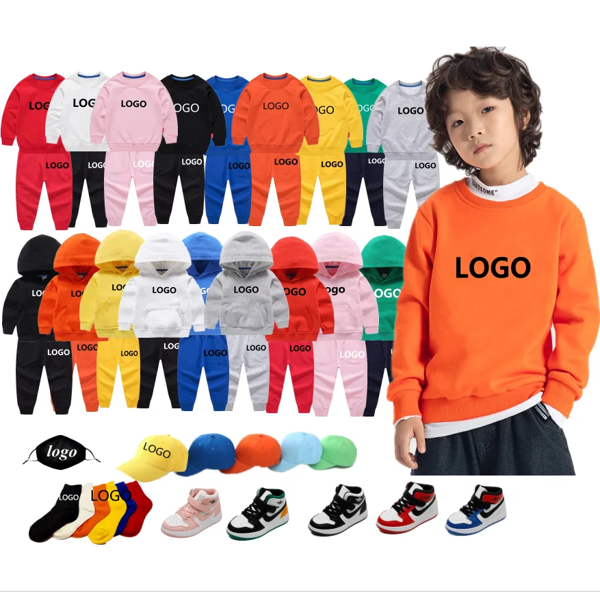 Custom Brand Girls Sport Clothing Sets Kids Sweat Suits Children Boys 100% Cotton Hoodies Pullover Set Kids Track Jogger Outfit