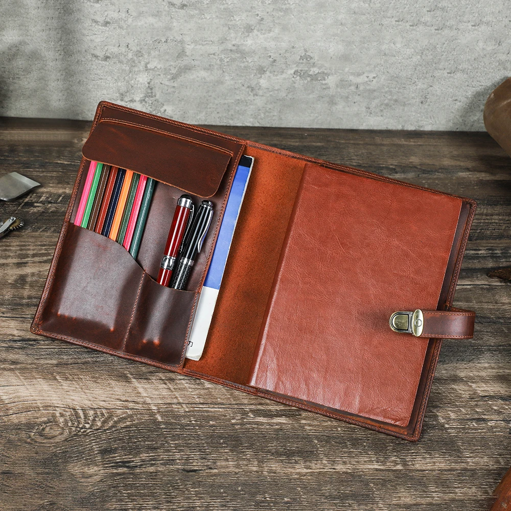 Vintage A5 Genuine Leather Notebook Journal Planner Cover with Pen Holder Travel Use Office Supplies CF9071