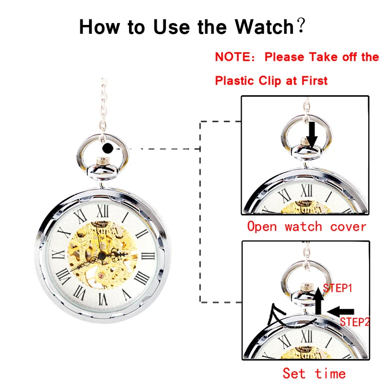 Vintage Watch Necklace Steampunk Skeleton Mechanical Fob Pocket Watch Clock Pendant Hand-winding Men