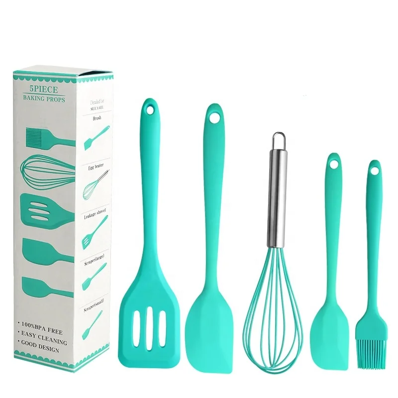 Silicone Spatula Kitchen Essential Spatula Colander Soup Spoon Fabric Kitchen Utensil Set Five-Piece Cookware Cooking Tool Set V