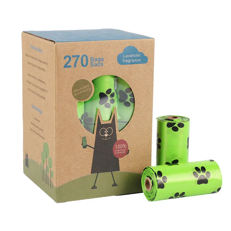 Eco-Friendly Compostable Degradable Dog Poop Bag Waste Bag Pet Cleaning Bag 18 Rolls Per Box Lavender Scented