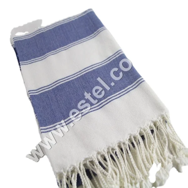 100% Handmade Turkish Royal Blue Hamam Spa Bath Towel Thick Stripy Mystic Printed Hotel Towel for Beach Use