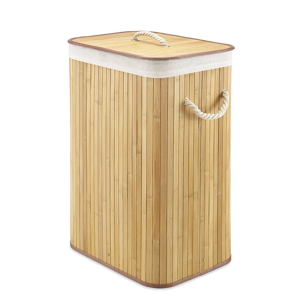 Custom Foldable Laundry Hamper Bamboo Storage Laundry Basket With Lid