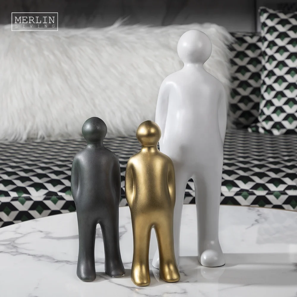 Merlin Living White Ceramic human figure sculpture art figurines gold statue office designs modern nordic home decor accessories