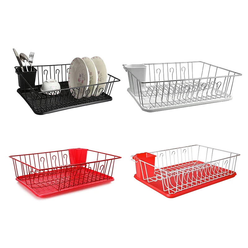 Modern Metal Steel Kitchen Plastic Utensil Holder Dish Drying Rack Over Sink Kitchen Holder Storage Shelf With Drainboard