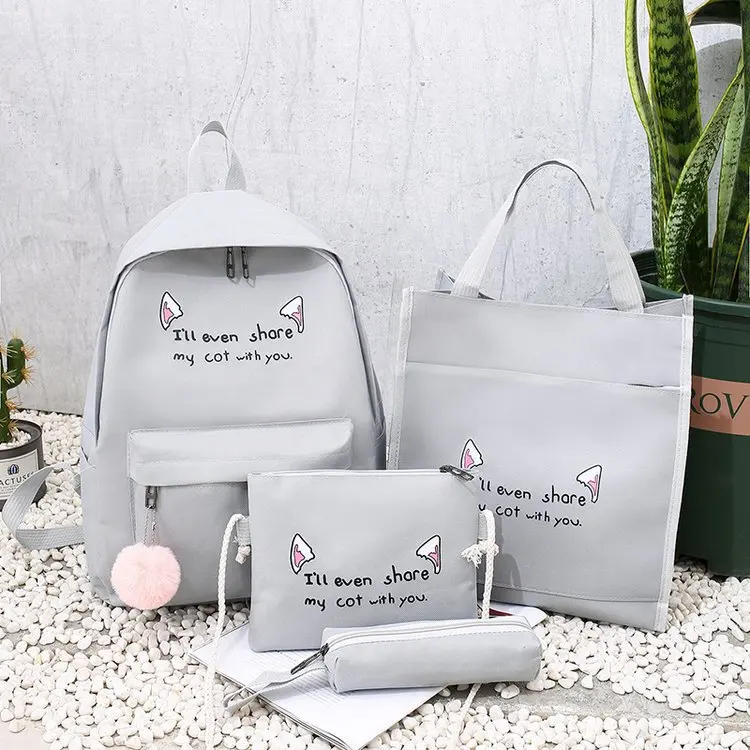 Promotion Gift Fashion Trend 4-Piece College Girl Backpack Set Cute Pink School Bag with Cute Letter Pattern for Students