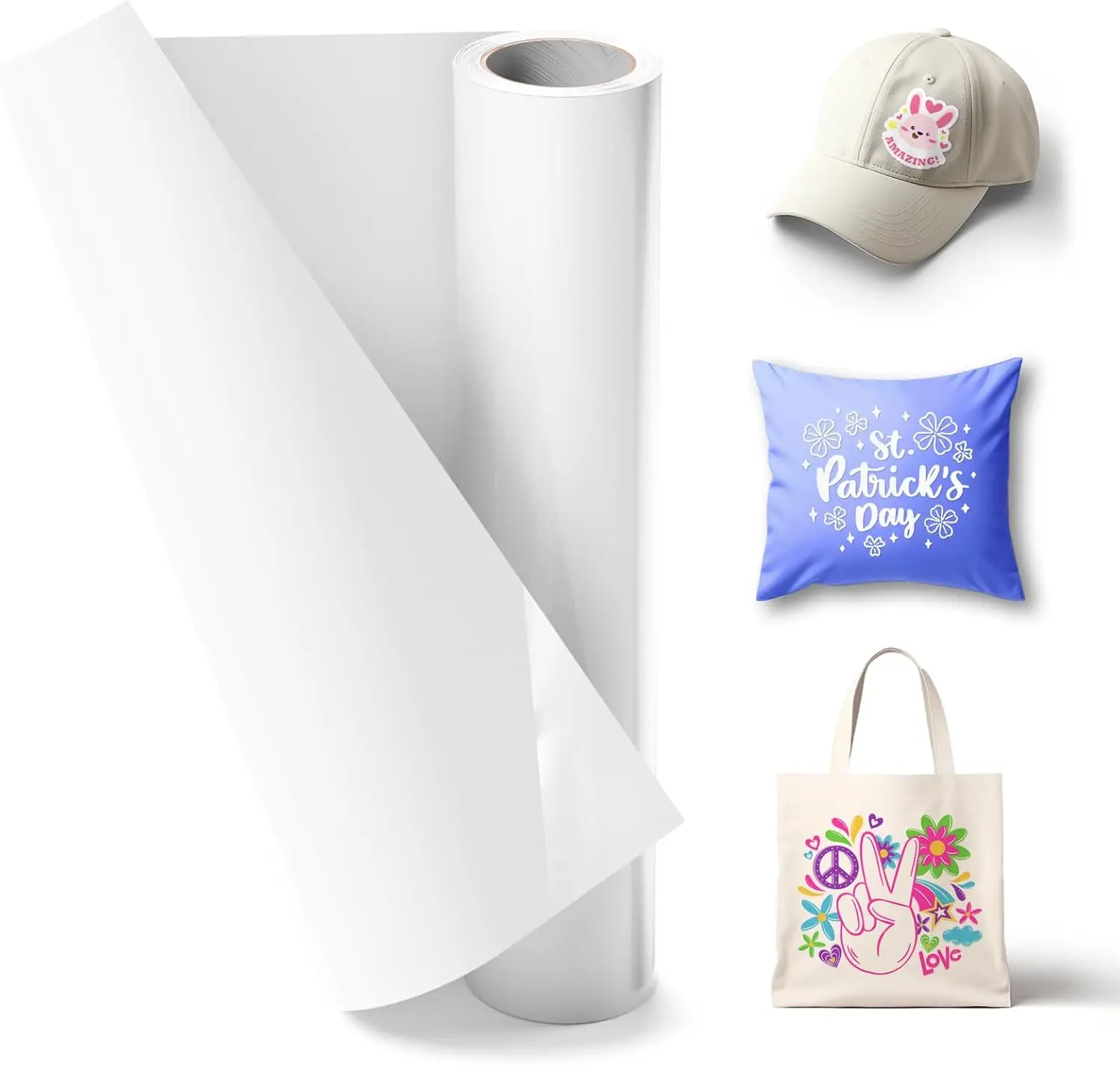 White Heat Transfer Vinyl HTV Rolls White Iron on Vinyl for T-Shirts Glossy Surface All Cutter Machines