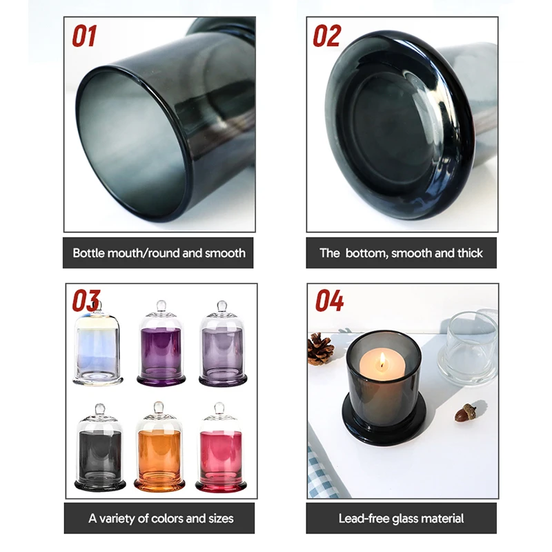 Multiple Colors Glass Candle Jar Scented Wax Cups Containers with Cloche Dome Bell Glass Cover For Gift Christmas Wedding Decor