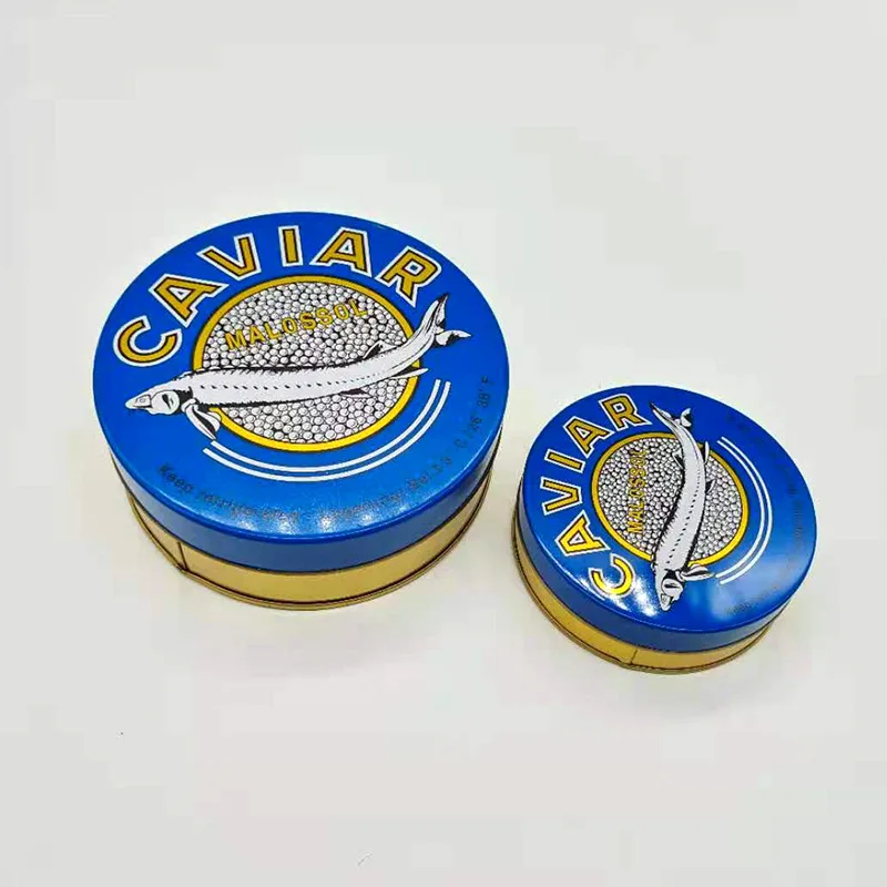 125g 250g 500g Caviar Tin Container Empty Custom Round Food Safe Caviar Packaging Tin Can Box