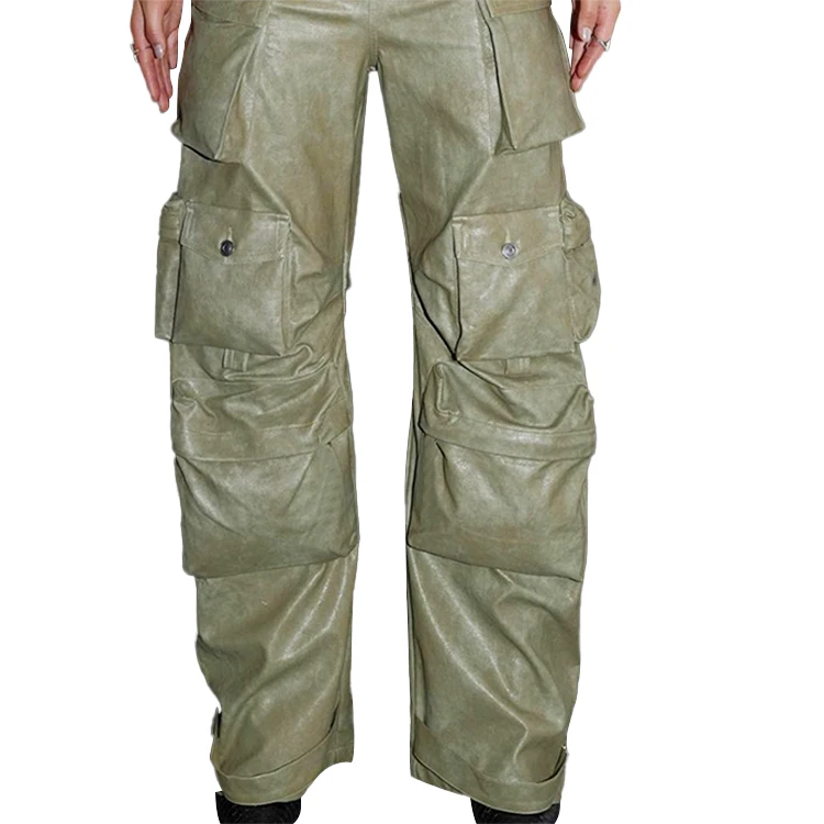 Custom OEM Manufacturer Vintage Pockets High Waist Streetwear baggy Casual ladies Long parachute Cargo Pant for women Trousers