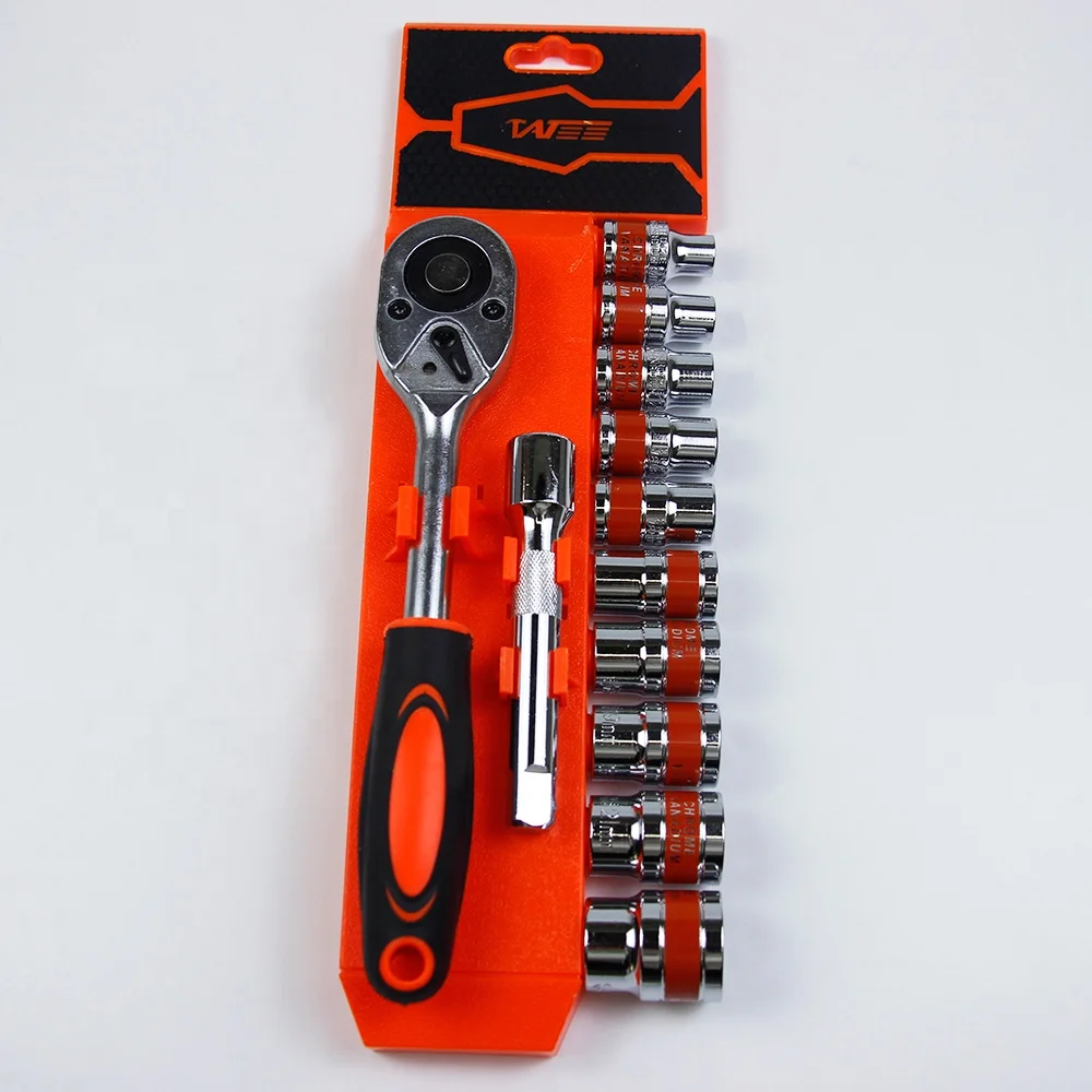 12PCS Hand Tool 1/2 Inch Hexagon CRV Drive Socket Wrenches Set With Extension Rod