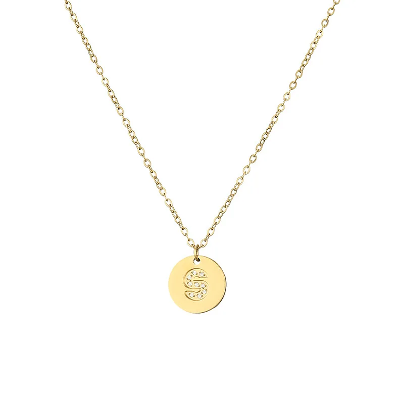 Initial A To Z Letters Charms Stainless Steel Alphabet Coin Pendant Gold Plating Zircon DIY Jewelry Making Factory Accessories