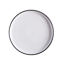 Wholesale Custom Porcelain Dinner Plate Set Round White and Black Rimmed Dishes