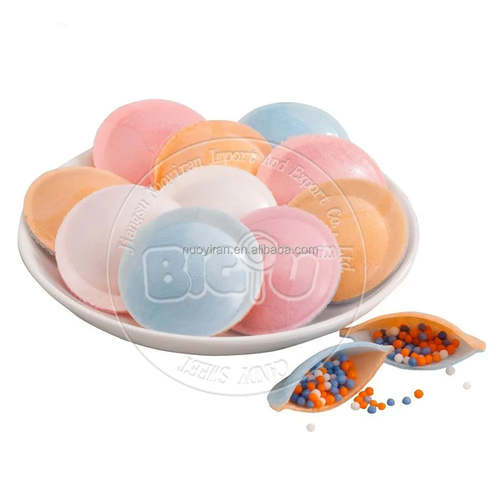 Factory acid powder/color beads sugar sandwich flying saucer shaped glutinous rice candy snacks