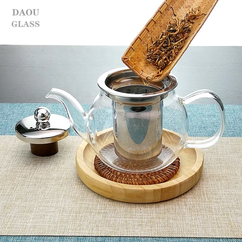 Factory supplier  21OZ high quality glass teapot with stainless steel strainer