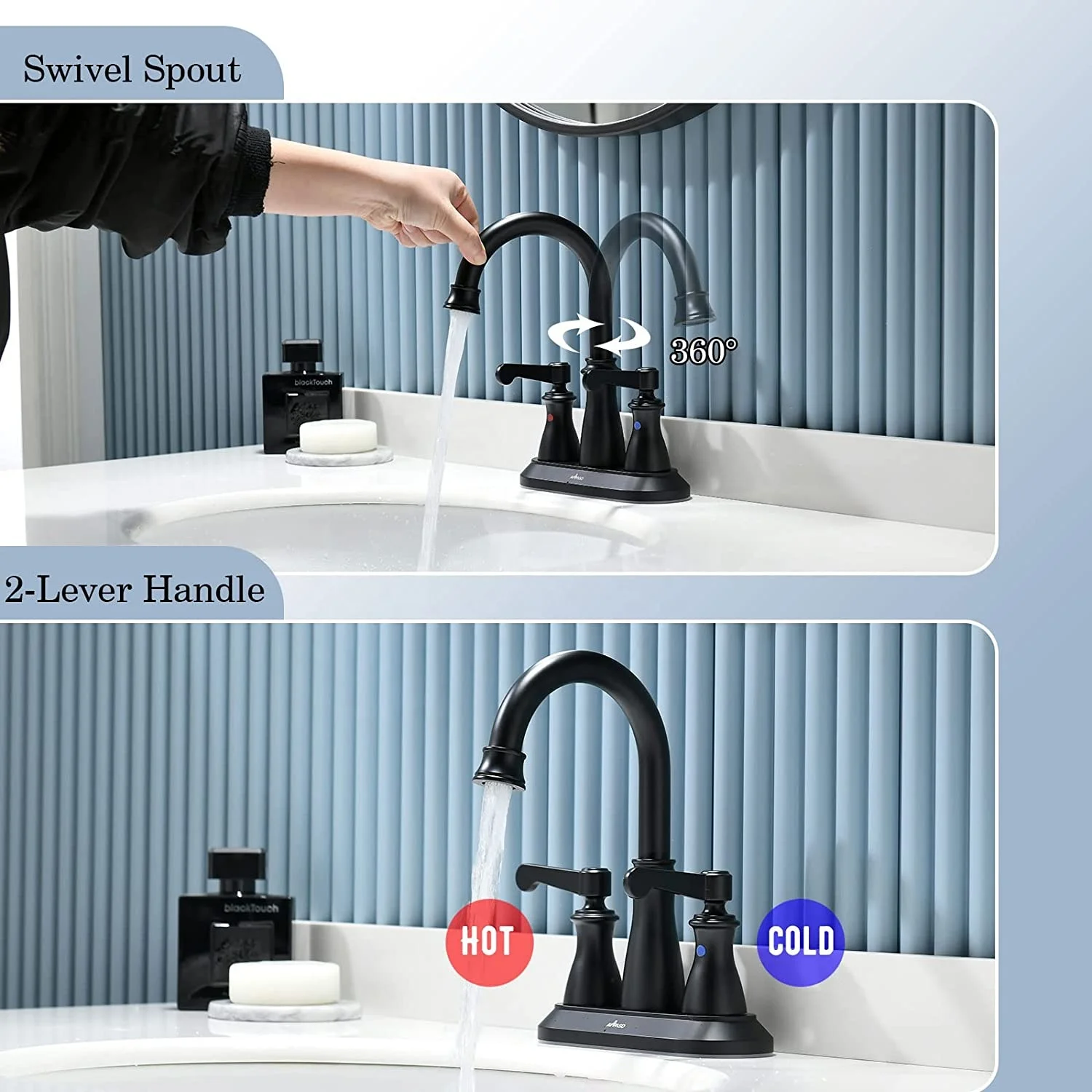 APS133-MB 3 Hole Classic Black Sink Double Bathroom Taps Washroom Basin Faucet With Two Handle