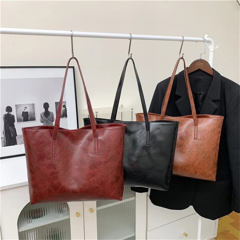 2024 High Quality Wholesale European And American Retro Oil Paper Design Women Large Capacity Tote Bag