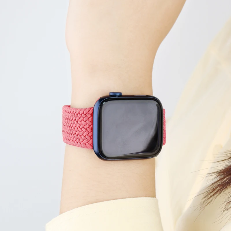 Ремешок Плетеный для Apple Watch band 44 мм 40 42 38 нейлоновый эластичный браслет iWatch