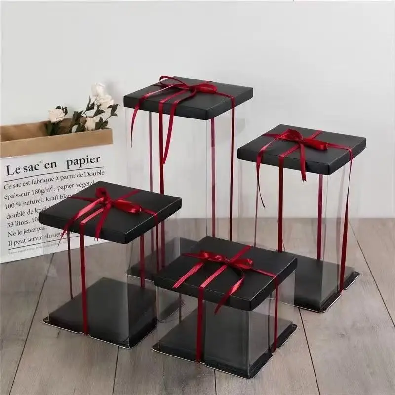 Wholesale Transparent Gift box Gift Box for Foam Rose Bear PVC Plastic Gift Box for Birthday