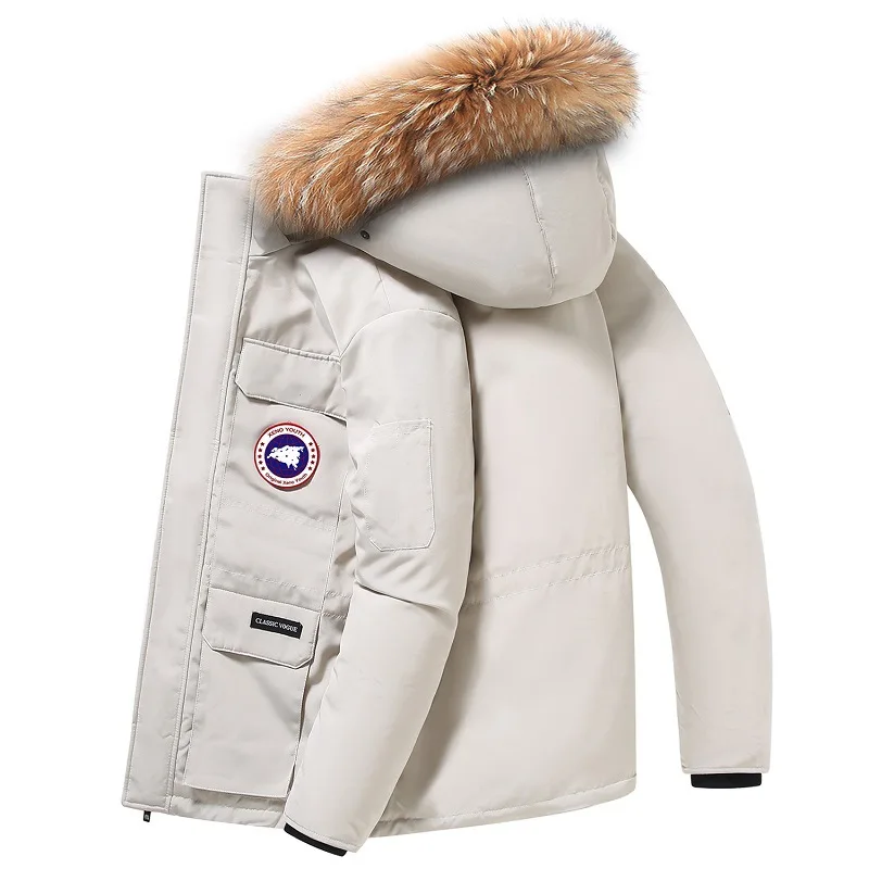 Dropshipping Custom Logo Winter Private Label Puffer Coat Goose Down Brand Feather Puffer Jacket Detachable Hood Men
