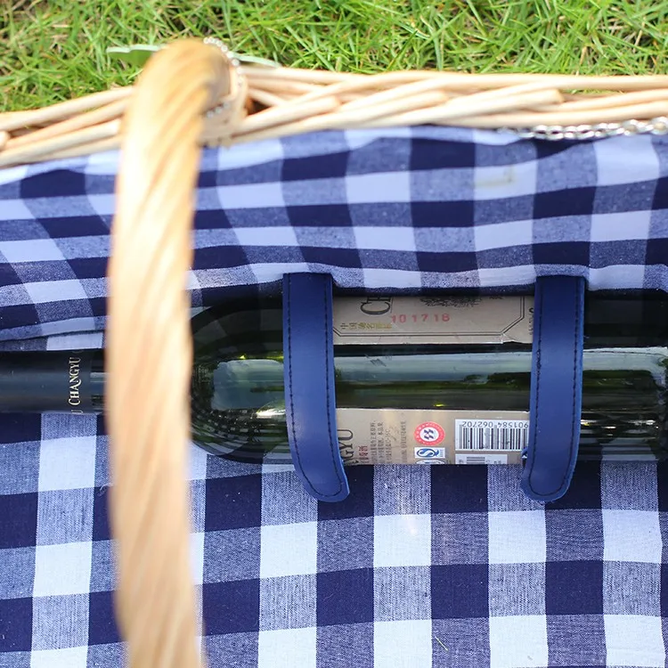 Wholesale cheap Portable handmade firm wicker picnic baskets with fabric with cooler bag