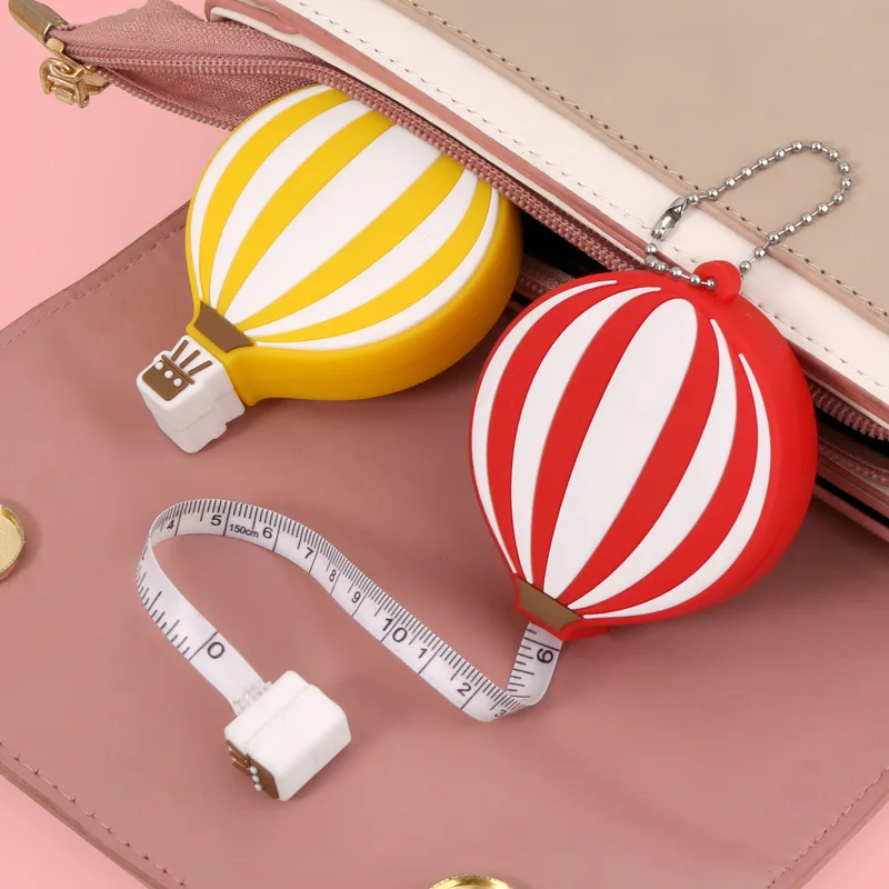 Custom Mini Keyring Retractable Waist Ruler Portable PVC Logo Keychain Tape Measure Carabiner Fire Balloon Shape Tape Measure