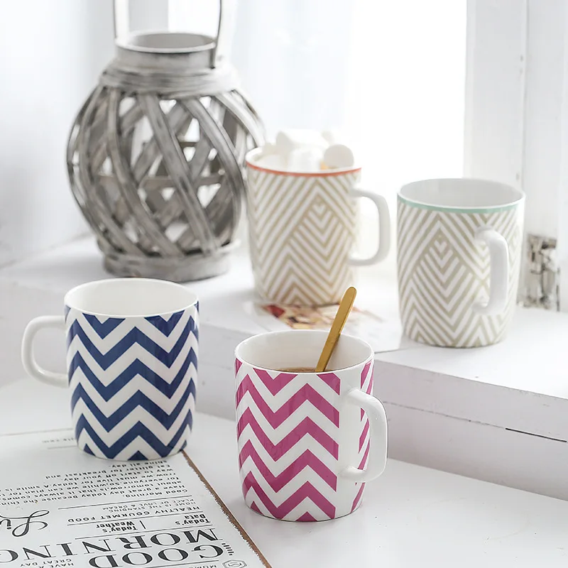 Cheap Price Special Geometric Design Ceramic Coffee Mug Milk Mug With Stripe Pattern For Promotion