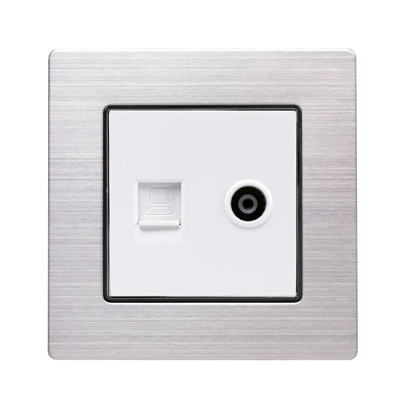 Factory Price Pc Material Electronic TV Computer Wall Socket Metal stainless steel two gang TV and RJ45 computer wall socket