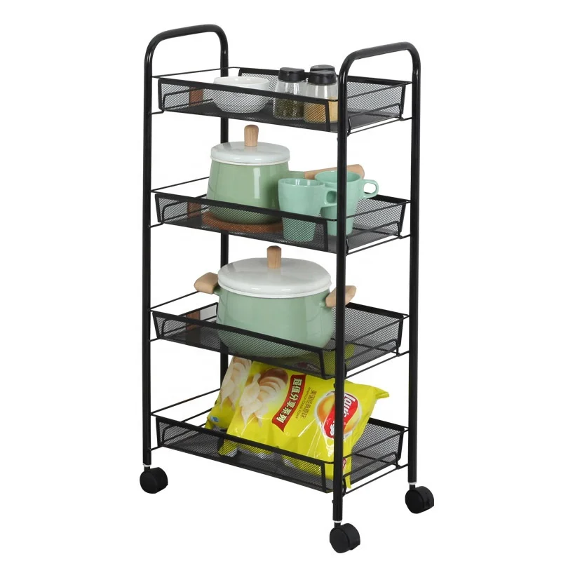 Metal Mesh Rolling Utility Cart Storage Organizer Basket Shelves With Removable Wheels