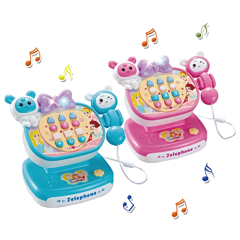 Pretend Play Set Rabbit Phone Toys Early Educational Learning Toys with Music Light Up Telephone Toys for Kids