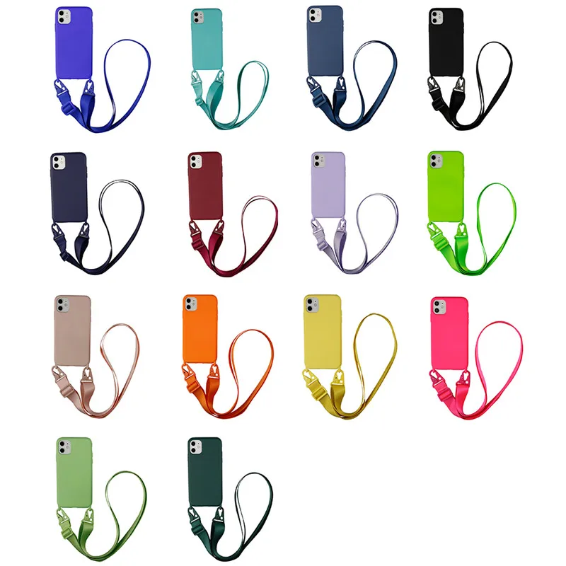 Silicone Lanyard Phone Case For iPhone 12 13 11 Pro Max 7 8 Plus X XR XS Max Ultra Cover With Neck Strap Crossbody Necklace Cord